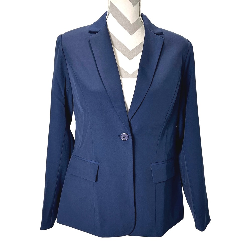MODFUL Womens Navy‎ Blue Button Front Blazer Jacket Size S